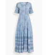 Loveshackfancy Edie Lace And Cotton-muslin Midi Dress In Blue