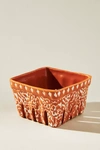 Anthropologie Floral Ceramic Berry Basket In Orange