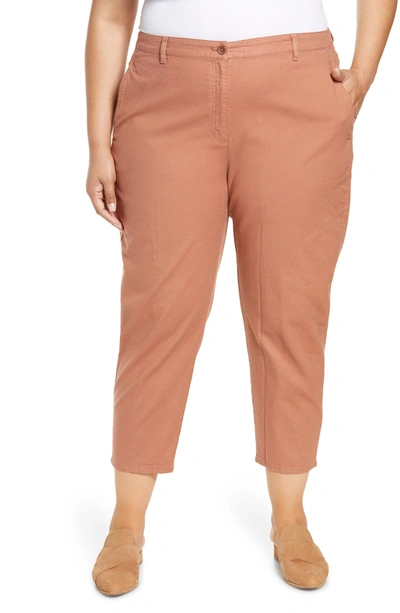 Eileen Fisher High Waist Organic Cotton Blend Ankle Pants In Clay