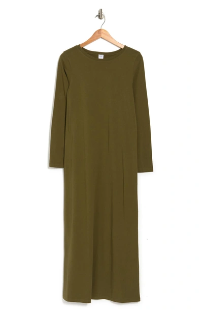 Melrose And Market Long Sleeve Knit Maxi Dress In Olive Dark