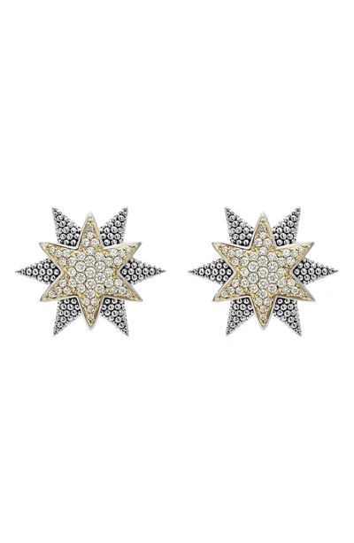 Lagos 18k Gold & Sterling Silver North Star Diamond Stud Earrings In Yellow Gold/sterling Silver