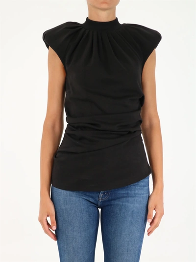 Attico Ruched Asymmetric Top In Black