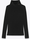 SAINT LAURENT RIBBED TURTLENECK PULLOVER IN BLACK WOOL AND CASHMERE,666098Y75DM1000