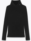 Saint Laurent Ribbed Wool, Cashmere And Silk-blend Turtleneck Sweater In Black