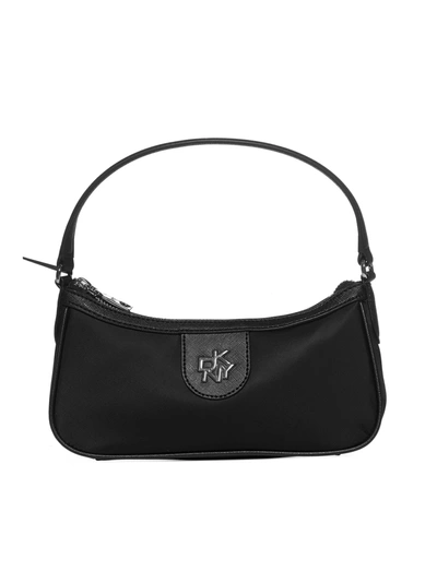 Dkny Carol Baguette Leather And Nylon Bag In Black Silver