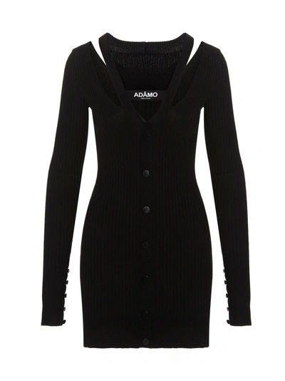 Andrea Adamo Black Cut-out Ribbed-knit Mini Dress