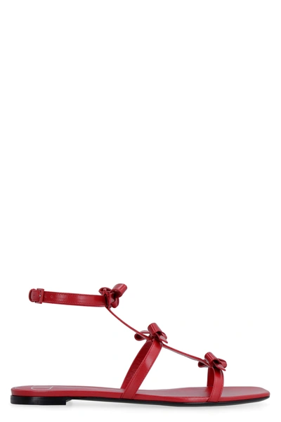 Valentino Garavani - French Bows Leather Sandals In Red
