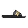 MOSCHINO BLACK & GOLD LOGO SLIDE SANDALS