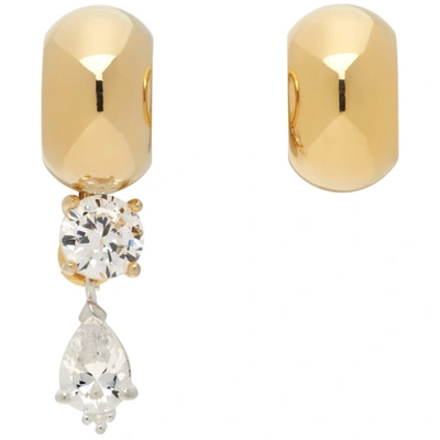 Mounser Gold Mismatched Glint Huggie Earrings In Clear