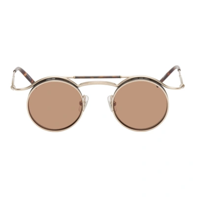 Matsuda Round-frame Gold-tone And Tortoiseshell Acetate Sunglasses In Brown