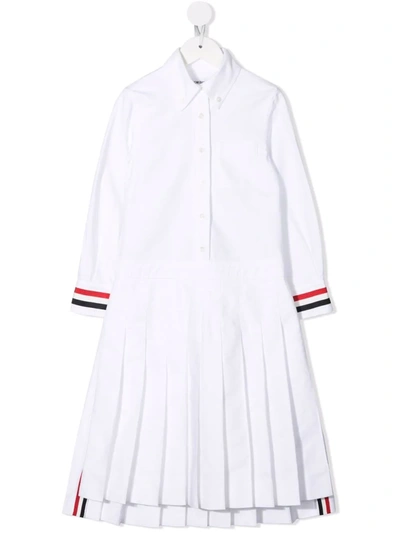 Thom Browne Kids' Pleated-hem Shirt Dress In White