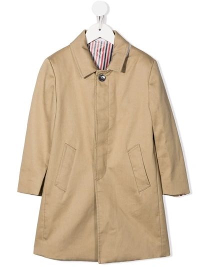 Thom Browne Kids' Bal-collar Cotton Overcoat In Neutrals