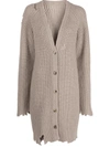 Khaite Rory Distressed Longline Cashmere Cardigan In Husk