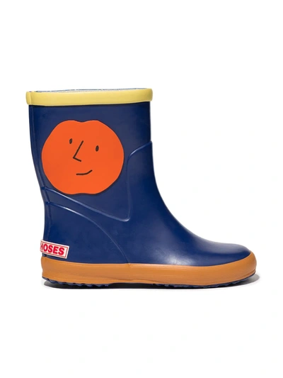 Bobo Choses Kids' Smiley Faces Rain Boots In Blue
