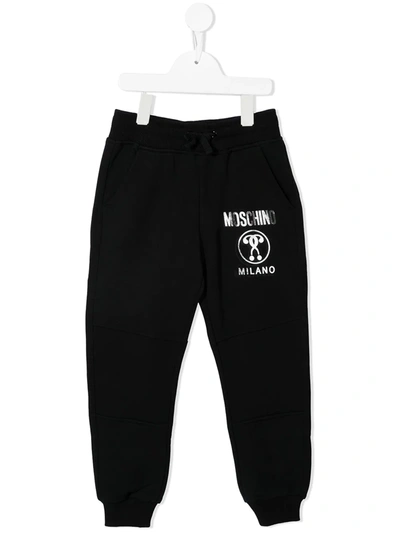 Moschino Kids' Metallic Logo-print Track Trousers In Black