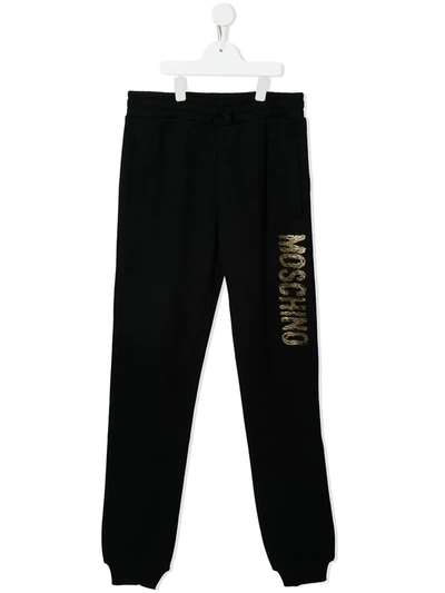 Moschino Kids' Textured Logo Jogging Trousers In Black