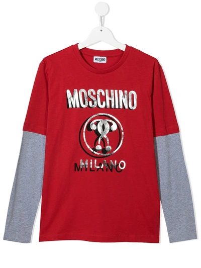 Moschino Kids' Layered Longsleeved Logo-print T-shirt In Red
