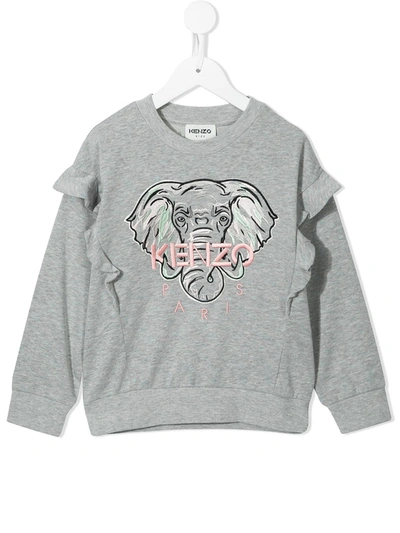 Kenzo Kids' Logo-embroidered Ruffle Sweatshirt In 灰色