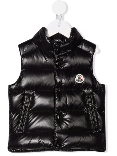 Moncler Babies' Padded Logo-patch Waistcoat In Black