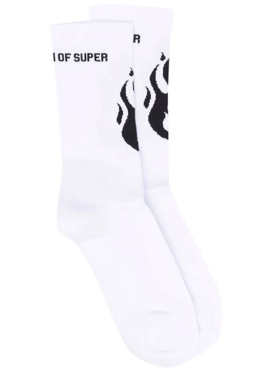 Vision Of Super Flame Print Socks In White