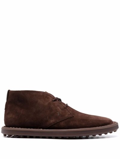 Tod's Lace-up Suede Ankle Boots In Brown