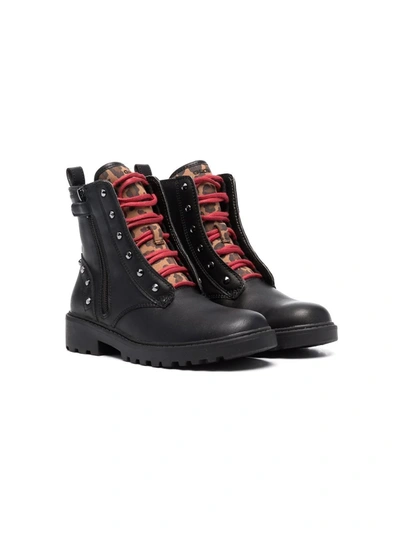 Geox Kids' Contrasting Laces Combat Boots In Black