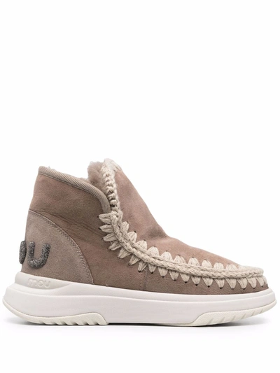 Mou Whipstich-trim Boot Sneakers In Brown