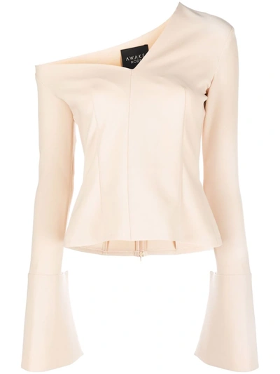 A.w.a.k.e. Fitted Top W/ Asymmetric Collar In Nude