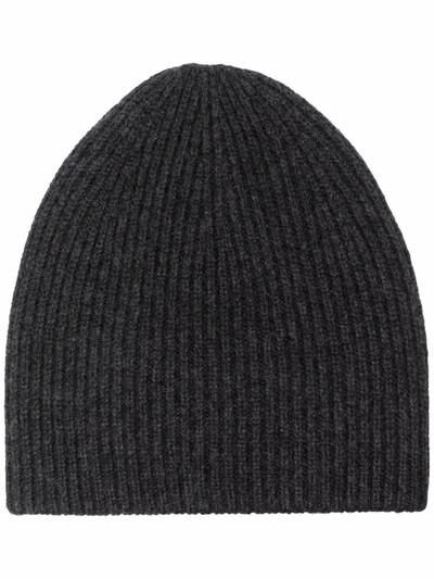 Totême Black Ribbed Cashmere Beanie Hat In Dark Grey Melange
