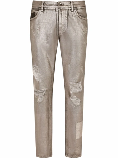 Dolce & Gabbana Ripped-detail Denim Jeans In Grey
