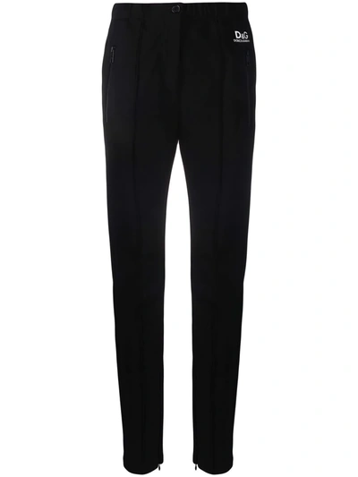 Dolce & Gabbana Logo-print Straight-leg Trousers In Black