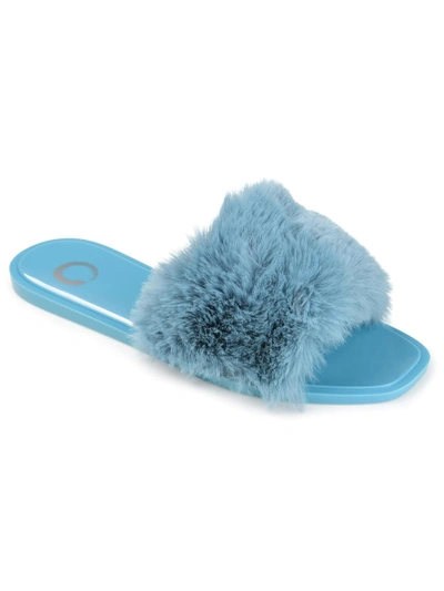 Journee Collection Women's Dusk Faux Fur Band Slide Sandals In Blue