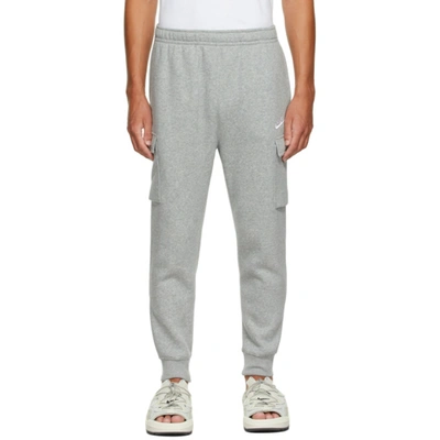 Nike Grey Fleece Sportswear Club Cargo Lounge Pants In Dark Grey Heather/dark Steel Grey/white