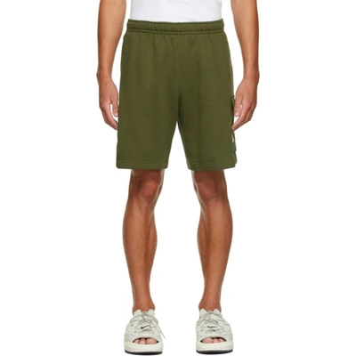 Nike Green Fleece Sportswear Club Cargo Shorts In Olive/white