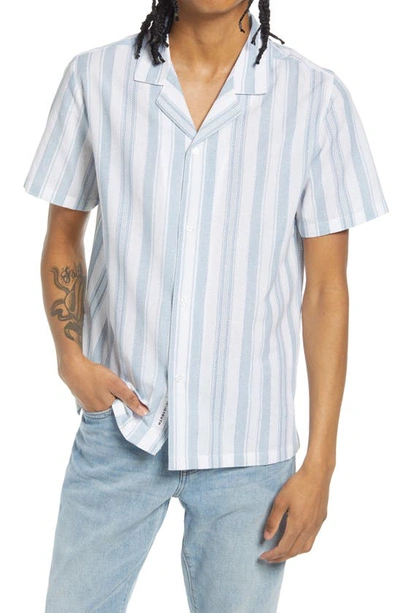 Native Youth Stripe Cotton Short Sleeve Button-up Shirt In Blue