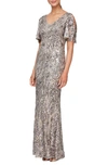Alex Evenings Sequin Lace Cold Shoulder Trumpet Gown In Mink