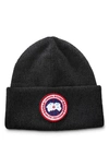 Canada Goose Logo-appliquéd Merino Wool Beanie In Black