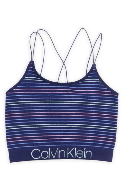 Calvin Klein Kids' Seamless Ribbed Longline Bralette In Navy Calvin Stripes