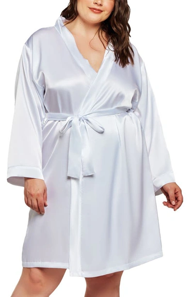 Icollection Long Sleeve Satin Robe In White