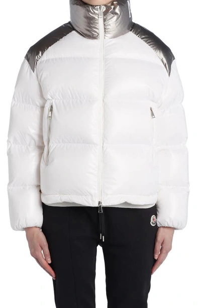 Moncler Cuscute Metallic Collar Down Puffer Jacket In White