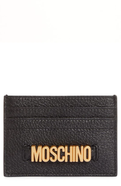 Moschino Logo Leather Card Case In Black