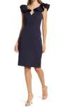 Eliza J Ruffle Shoulder Sleeveless Cocktail Dress In Navy