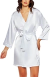 Icollection Long Sleeve Satin Robe In White
