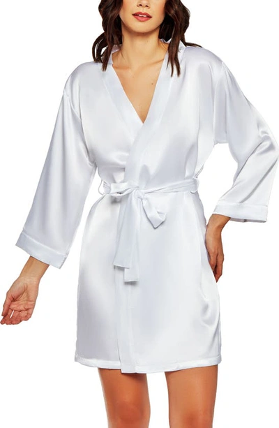 Icollection Long Sleeve Satin Robe In White