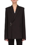Givenchy Oversized Wool Blazer W/ Metal Lock Closure In Black