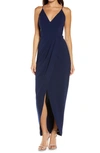 Wayf The Ines V-neck Tulip Gown In Navy