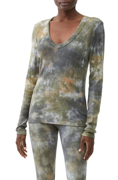 Michael Stars Layla V-neck Cotton Top In Olive Combo