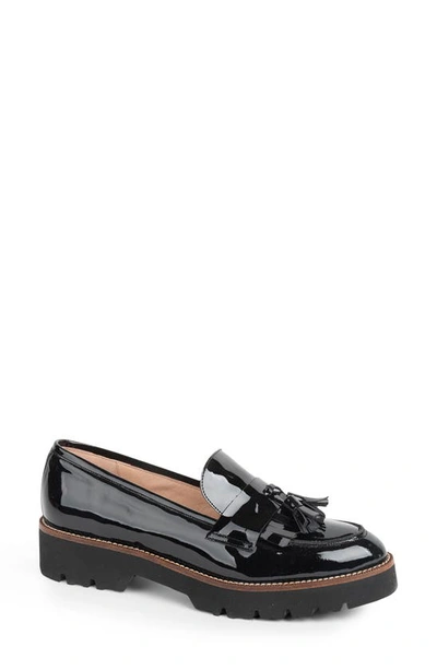 Patricia Green Tassel Lug Sole Loafer In Black Patent