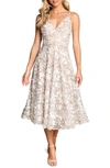 Dress The Population Women's Elisa Floral-embroidered Midi Dress In White/ Gold