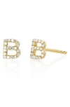 Ef Collection Diamond Initial Stud Earring In 14k Yellow Gold/ B